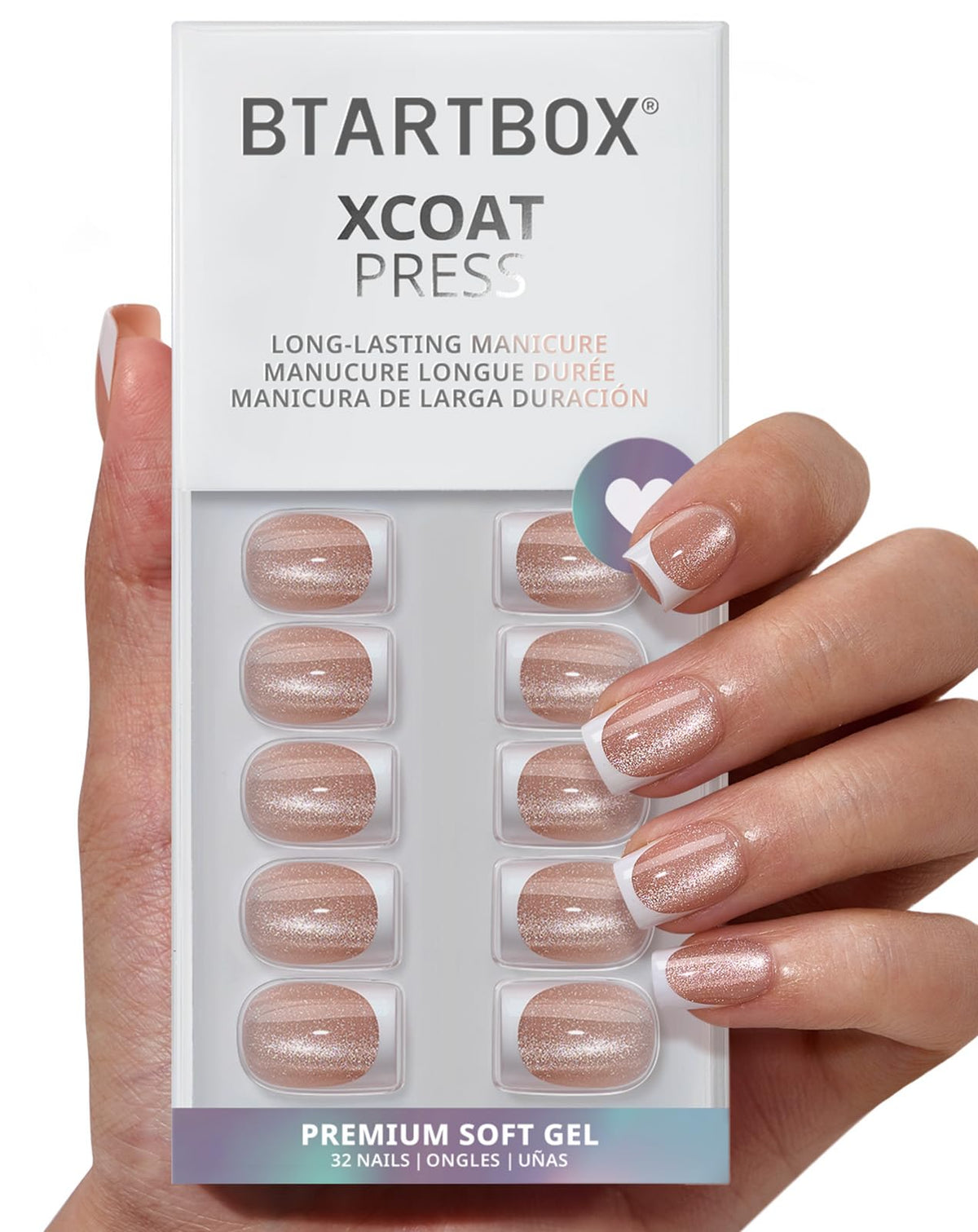 BTArtbox Press On Nails Golden Cheers front view with French tip design