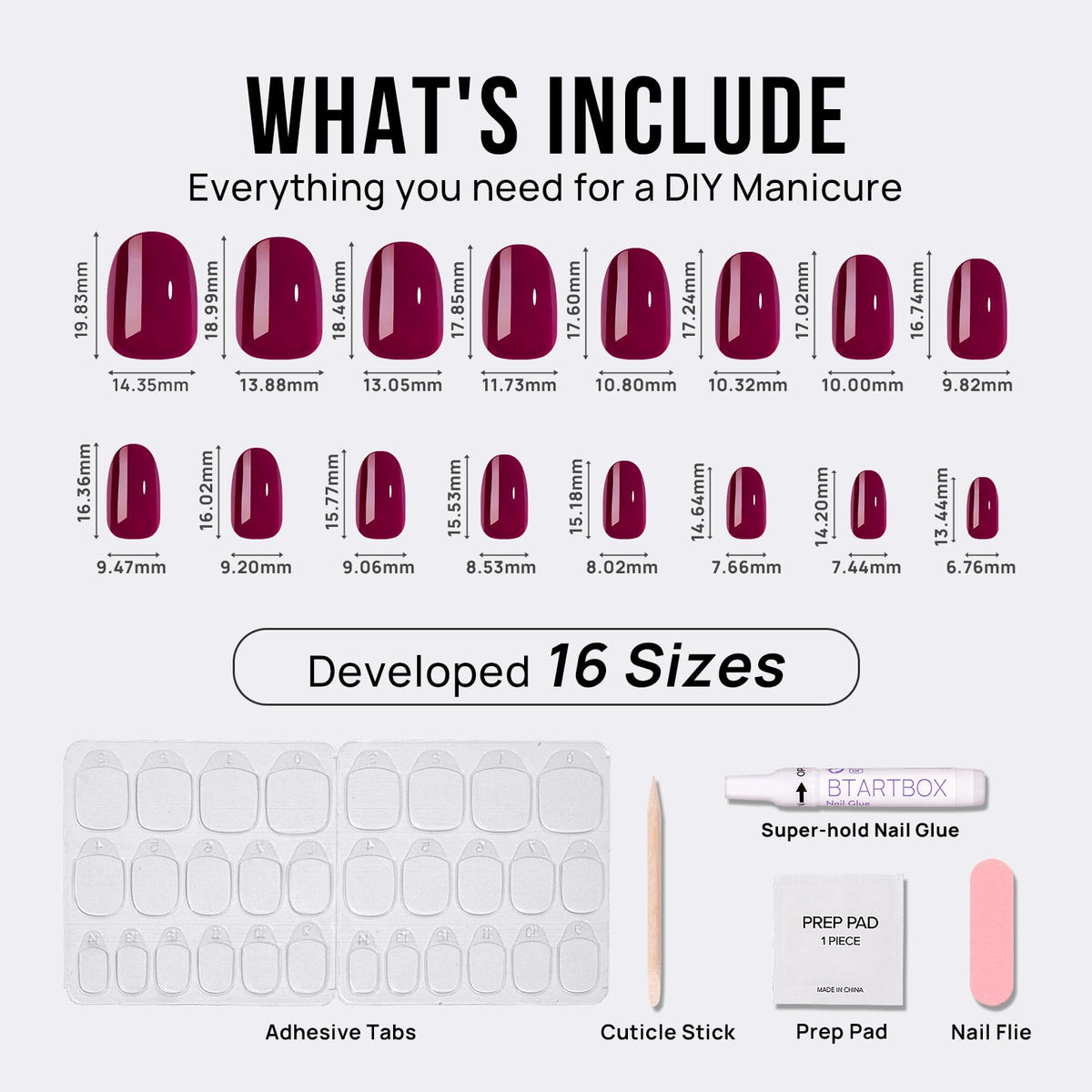 BTArtbox Press On Nails Grape Short Oval application guide