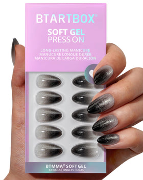 BTArtbox Press On Nails Grave Shine Sparkle Black front view