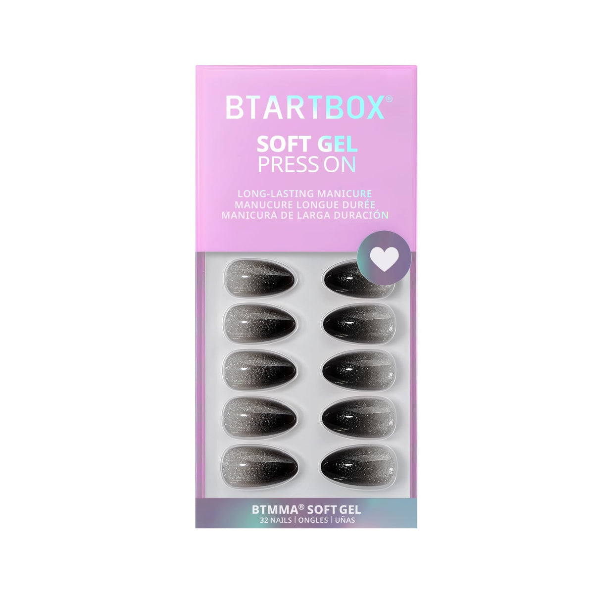 BTArtbox Press On Nails Grave Shine Sparkle Black on hands