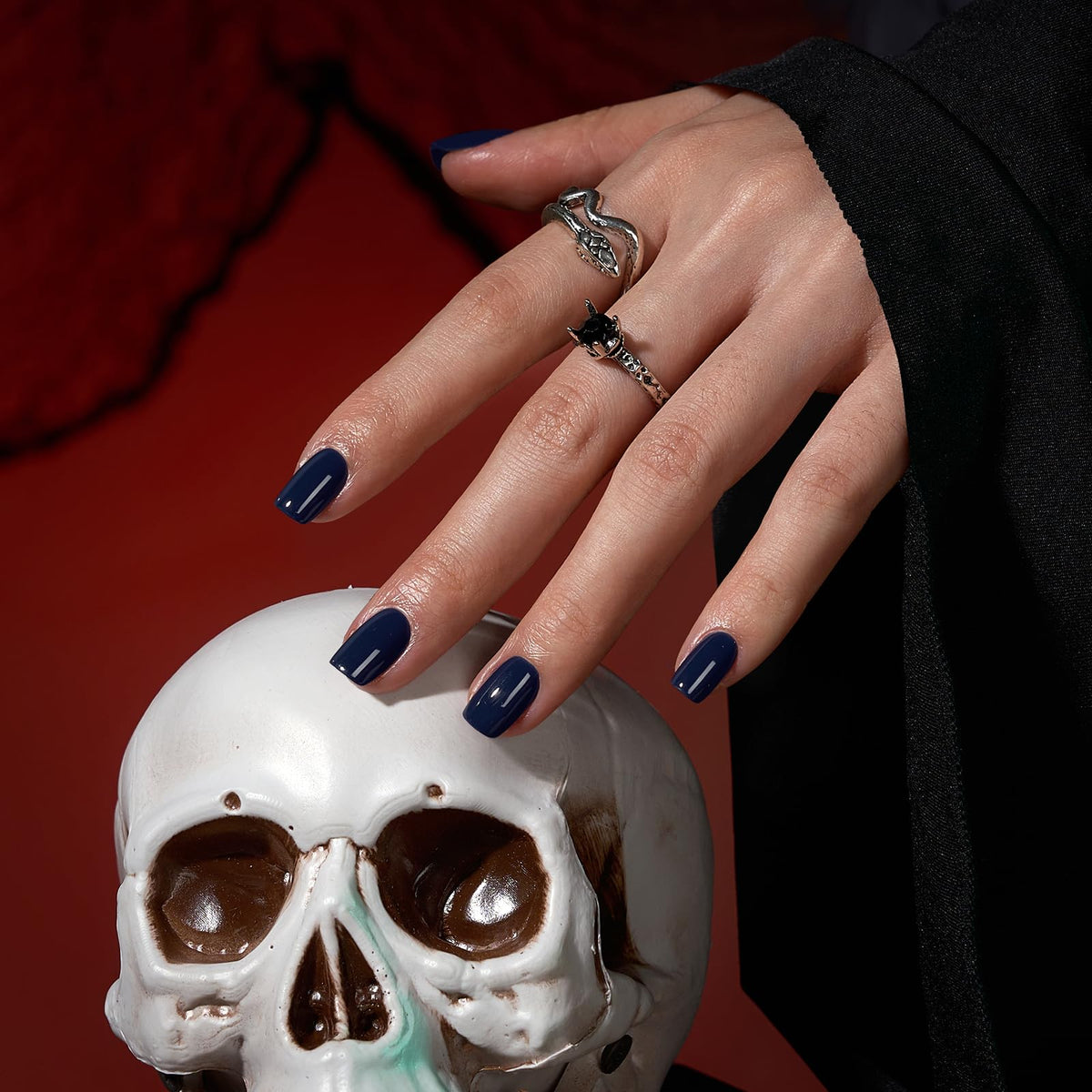 BTArtbox Press On Nails Haunted Sapphire with nail glue and accessories