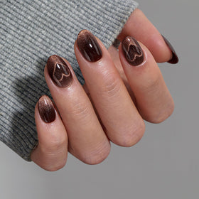BTArtbox Press On Nails Heart Coffee Art XS Almond close-up of nails