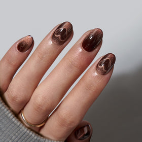BTArtbox Press On Nails Heart Coffee Art XS Almond front view