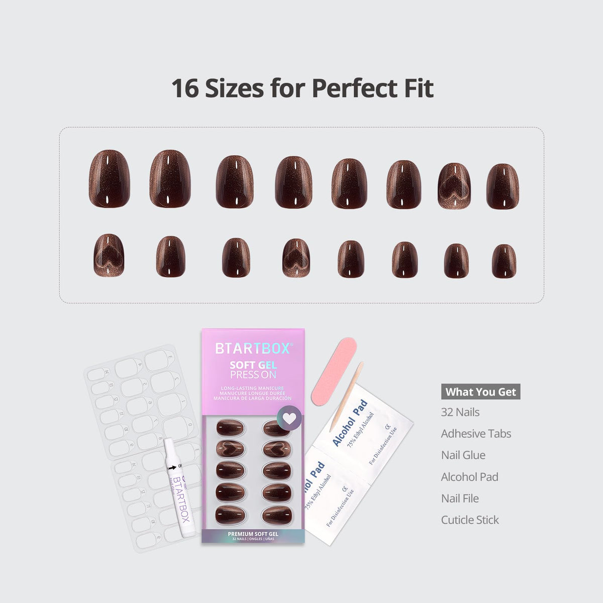 BTArtbox Press On Nails Heart Coffee Art XS Almond in different sizes