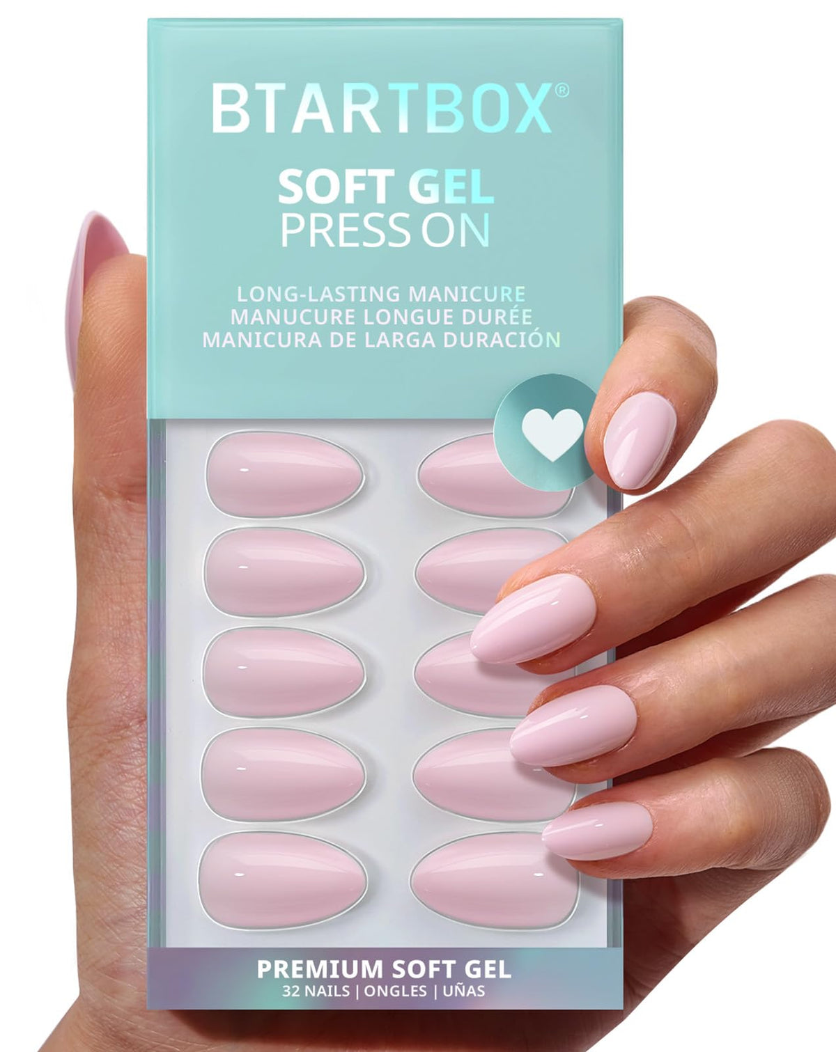 BTArtbox Press On Nails Home CEO light pink short almond front view