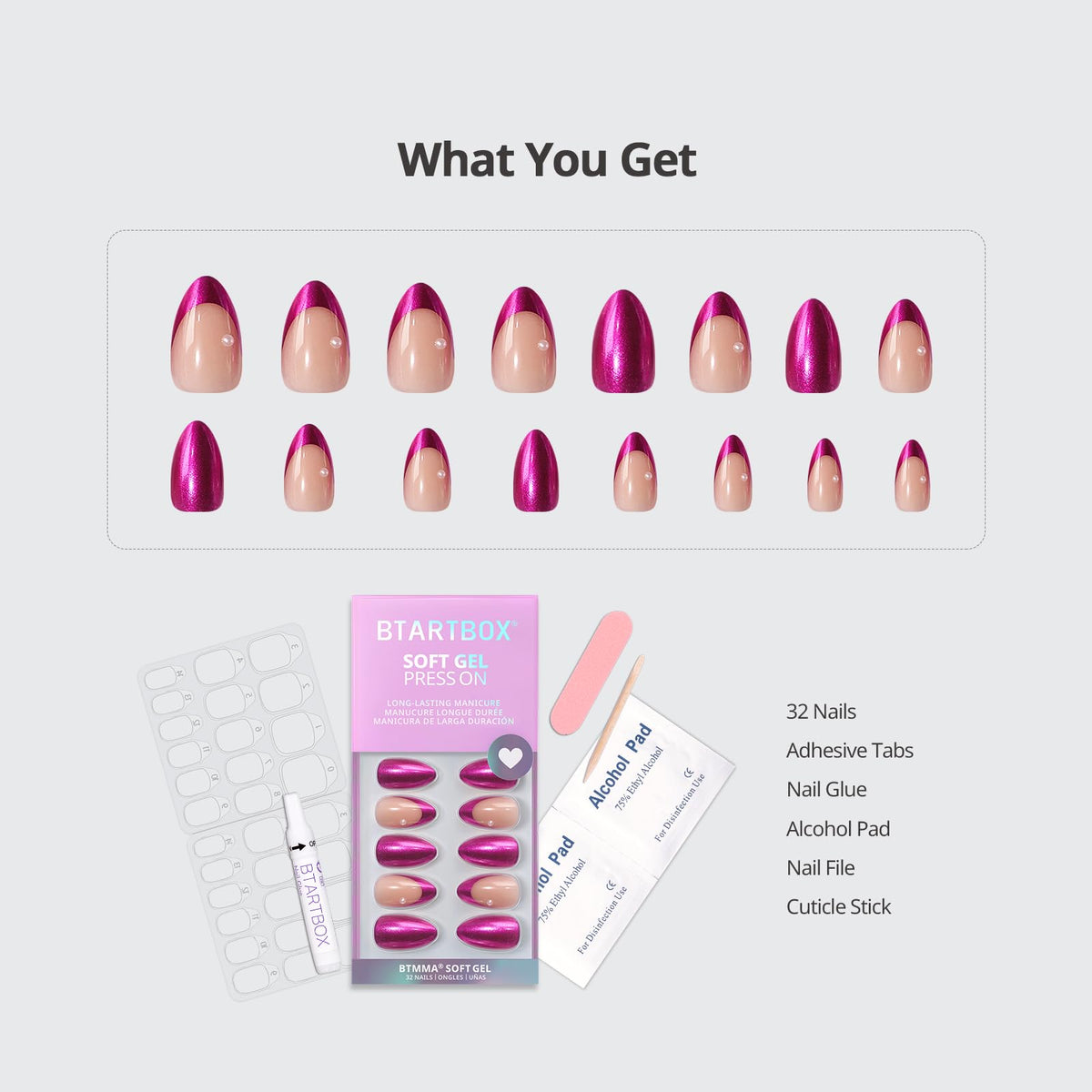 BTArtbox Press On Nails in packaging with accessories