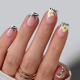 BTArtbox Press On Nails Isle Plumeria front view with French tips