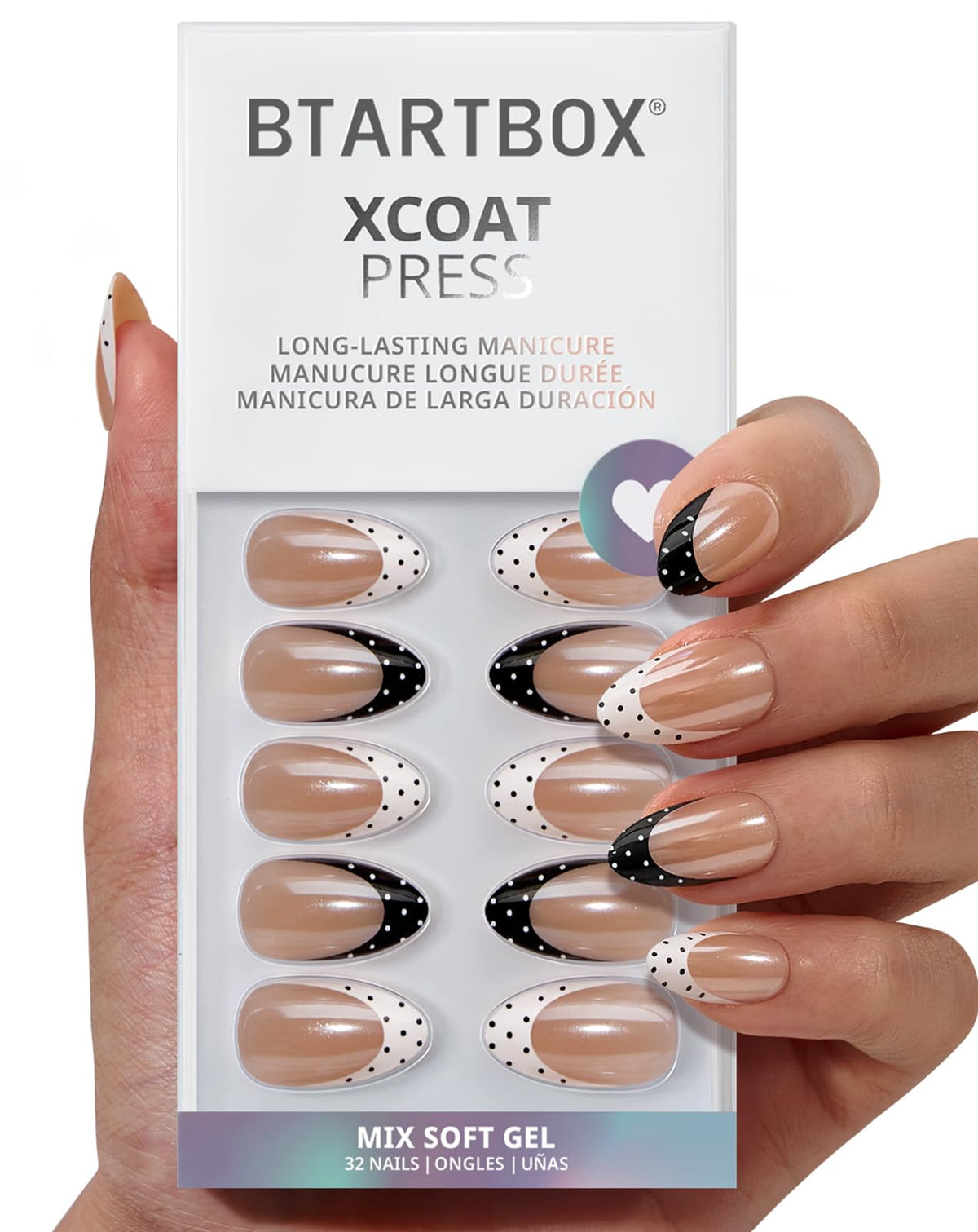 BTArtbox Press On Nails Kismet Duo short almond French tip front view