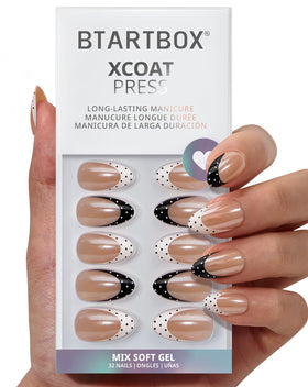 BTArtbox Press On Nails Kismet Duo short almond French tip front view