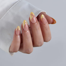 BTArtbox Press On Nails Lemon Fizz close-up of short almond shape