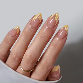 BTArtbox Press On Nails Lemon Fizz front view with yellow French tips