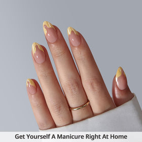 BTArtbox Press On Nails Lemon Fizz showing included nail glue and accessories