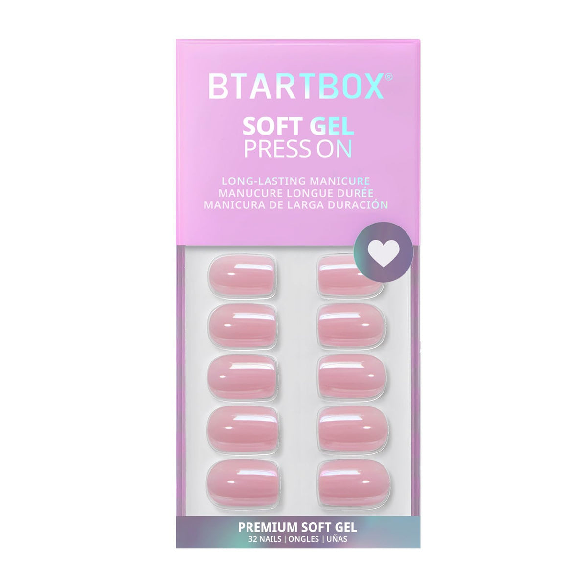 BTArtbox Press On Nails Lotus Glazed Pink Chrome with nail glue and accessories