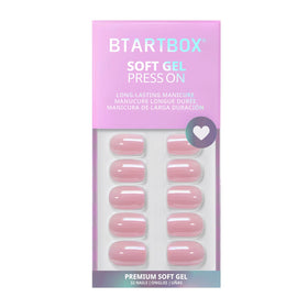BTArtbox Press On Nails Lotus Glazed Pink Chrome with nail glue and accessories