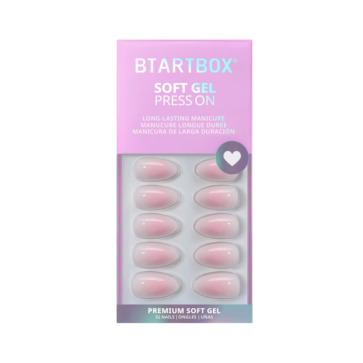 BTArtbox Press On Nails Love Letter Ombre Pink showing size options