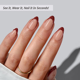 BTArtbox Press On Nails Lucky Stripe side view showing short almond shape