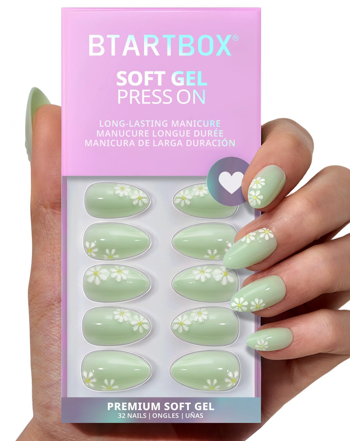 BTArtbox Press On Nails Meadow Daisy front view