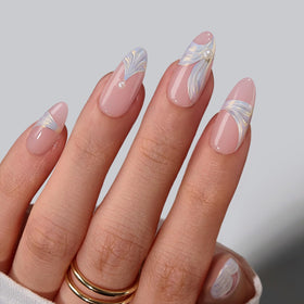 BTArtbox Press On Nails Medium Almond front view with 3D pearl accents