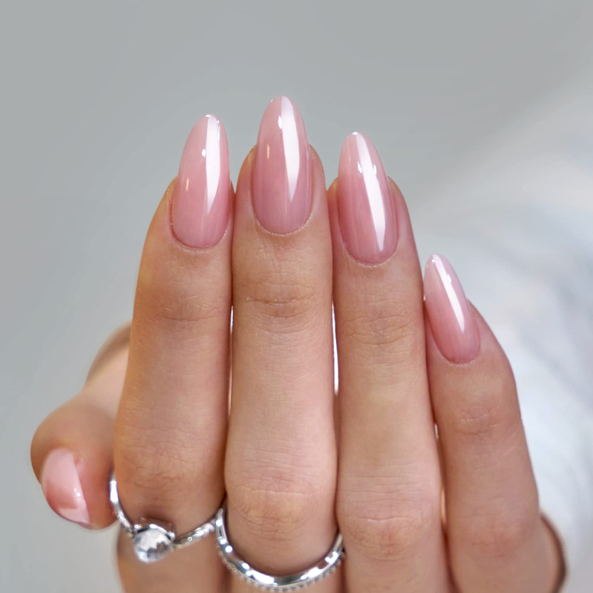 BTArtbox Press On Nails medium almond pink chrome side view