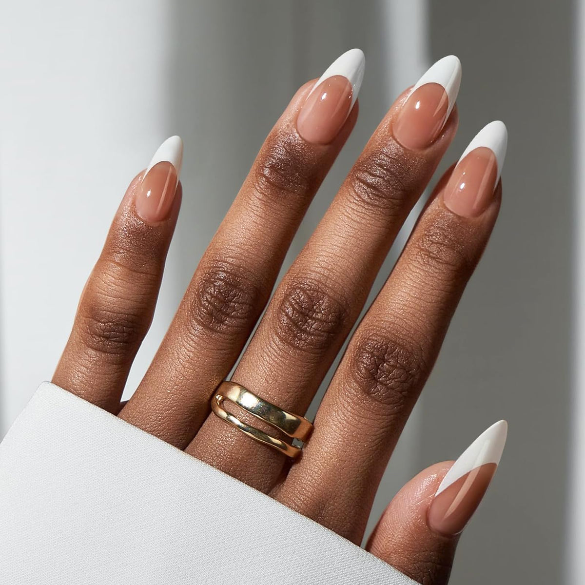 BTArtbox Press On Nails medium almond shape with white French tip