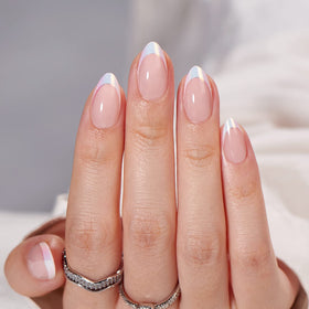 BTArtbox Press On Nails Mermaid Short Almond White French Tip front view