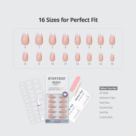 BTArtbox Press On Nails Mermaid Short Almond White French Tip with double-sided nail file