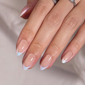 BTArtbox Press On Nails Mermaid Short Almond White French Tip with nail glue
