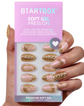 BTArtbox Press On Nails Metalhead front view with 3D gold sculpting