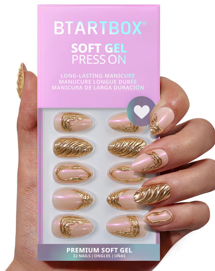 BTArtbox Press On Nails Metalhead front view with 3D gold sculpting