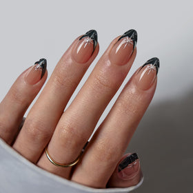 BTArtbox Press On Nails Midnight Spark front view showing short almond shape