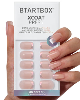BTArtbox Press On Nails Muted Glitz front view with chrome French tip