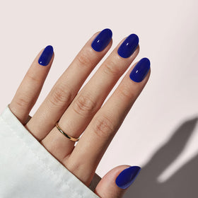 BTArtbox Press On Nails Mystic navy blue short oval front view
