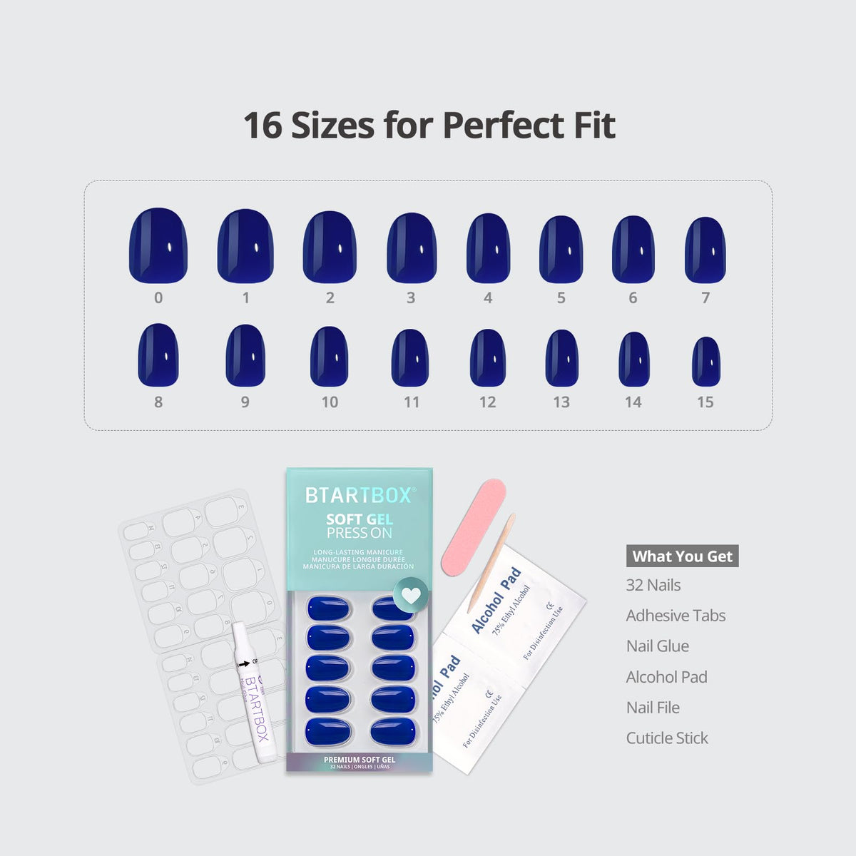 BTArtbox Press On Nails Mystic size options displayed