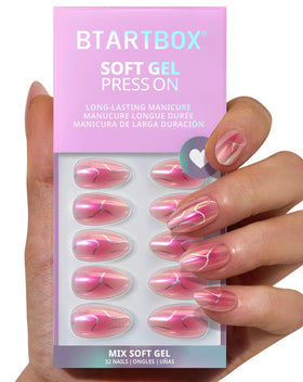 BTArtbox Press On Nails Neon Gradient Almond Pink Chrome front view