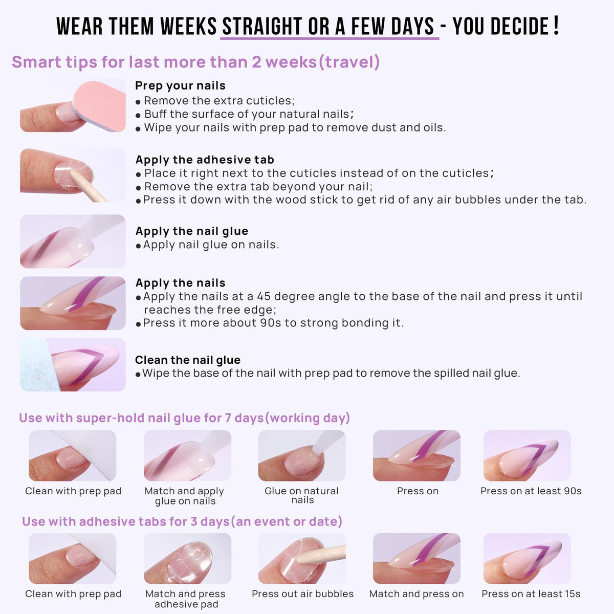 BTArtbox Press On Nails Neon Rainbow application guide