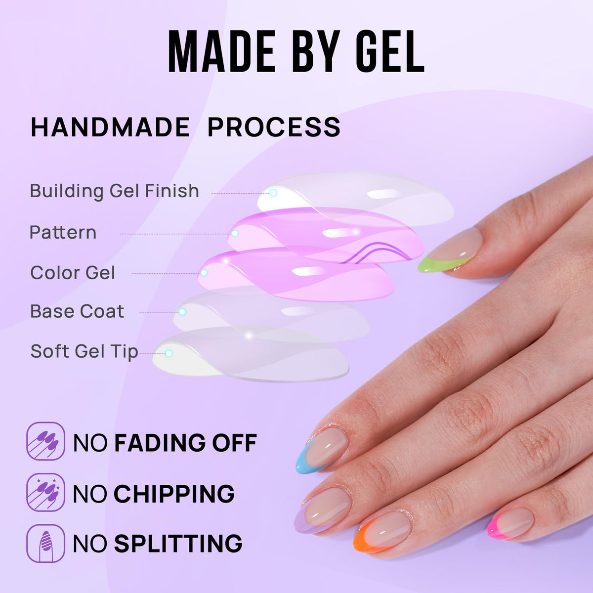 BTArtbox Press On Nails Neon Rainbow with nail glue and accessories