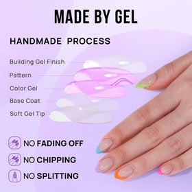 BTArtbox Press On Nails Neon Rainbow with nail glue and accessories