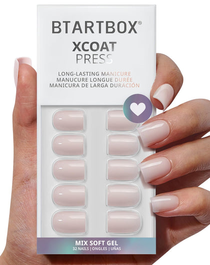 BTArtbox Press On Nails nude pink short square front view