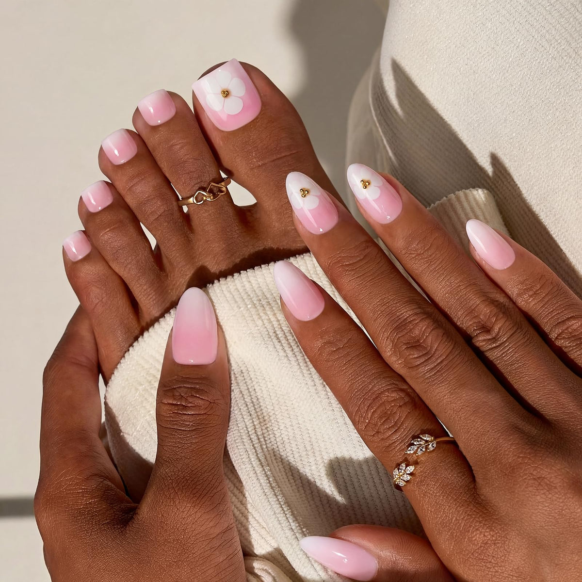 BTArtbox Press On Nails Orchard Burst short almond shape close-up