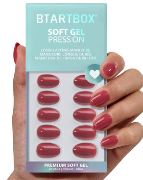 BTArtbox Press On Nails Oval Dark Rose Red front view
