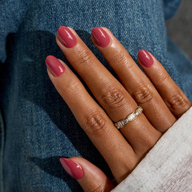 BTArtbox Press On Nails Oval Dark Rose Red with nail glue and accessories