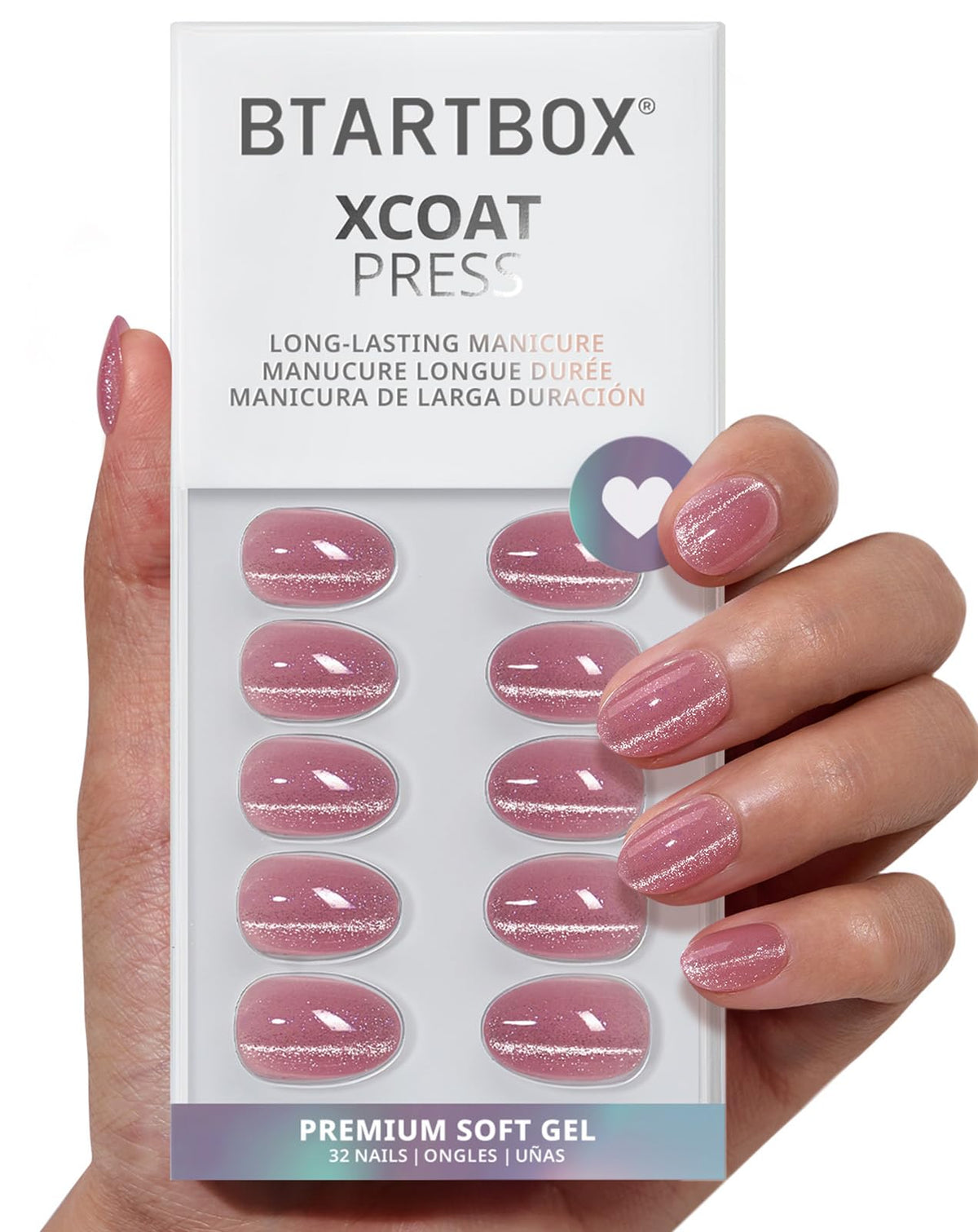 BTArtbox Press On Nails Oval Girl Code Pink Glitter packaging