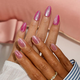 BTArtbox Press On Nails Oval Girl Code Pink Glitter side view