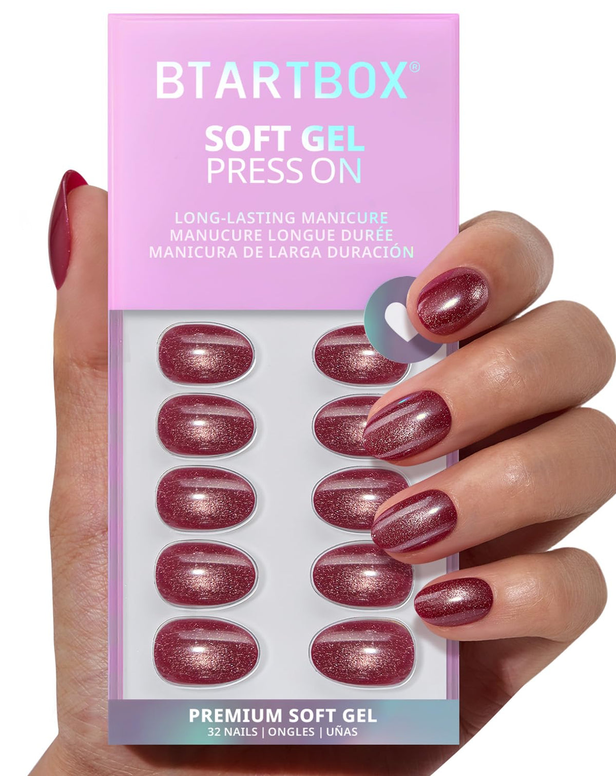 BTArtbox Press On Nails Oval Red Cat Eye front view