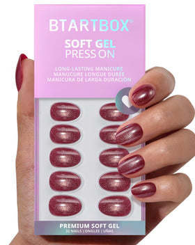 BTArtbox Press On Nails Oval Red Cat Eye front view