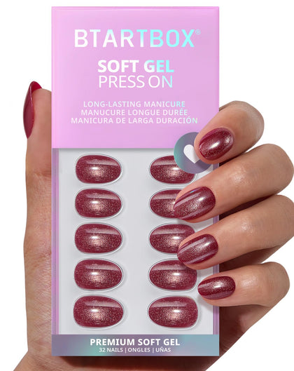 BTArtbox Press On Nails Oval Red Cat Eye front view