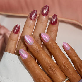 BTArtbox Press On Nails Oval Red Cat Eye with nail glue and accessories