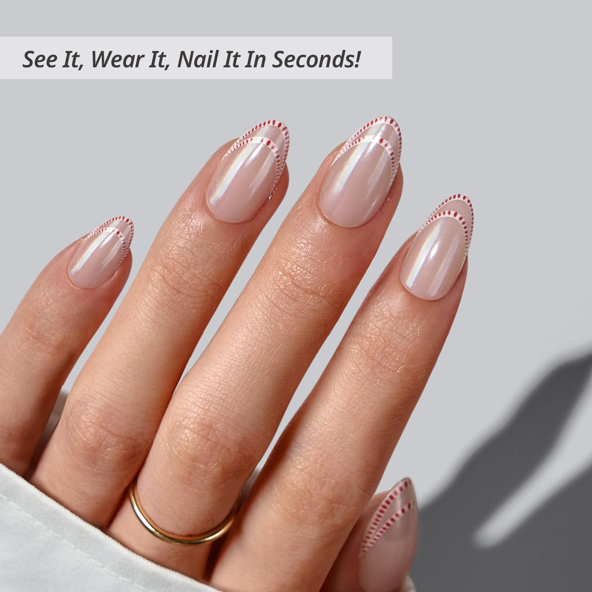 BTArtbox Press On Nails Peppermint Kiss showing included nail glue and accessories