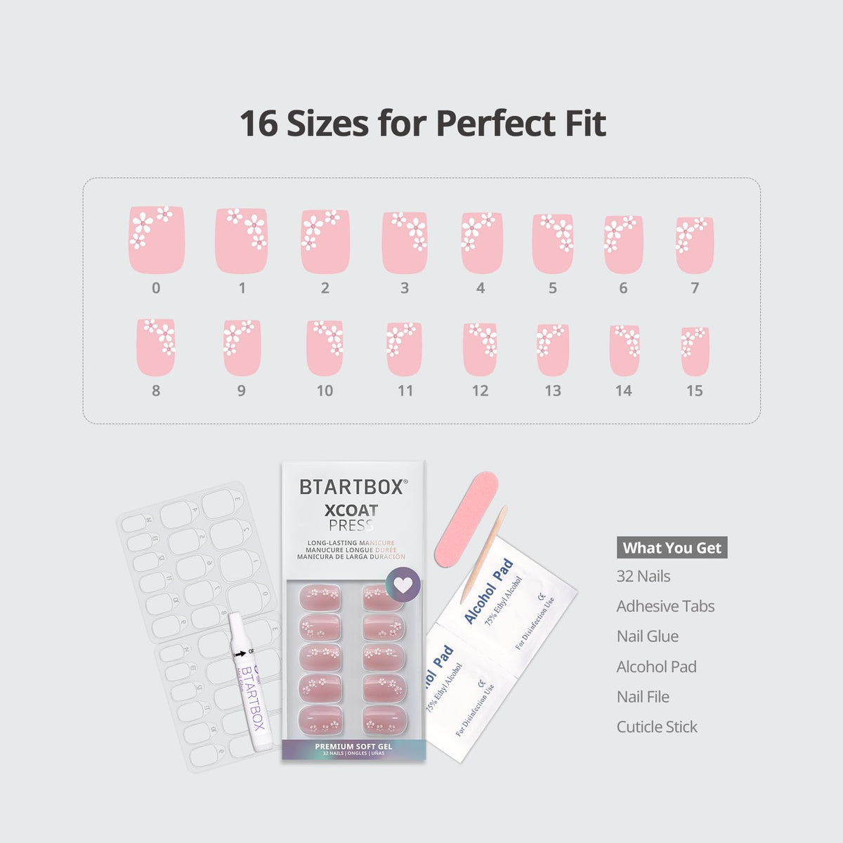 BTArtbox Press On Nails Petalfall application guide included in the kit