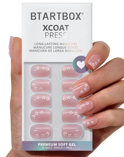 BTArtbox Press On Nails Petalfall front view with 3D pink flower design